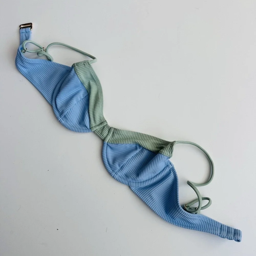 Lovers + Friends Pool Party Bikini Top Size Small Blue Mint Revolve Vacation - Picture 2 of 6